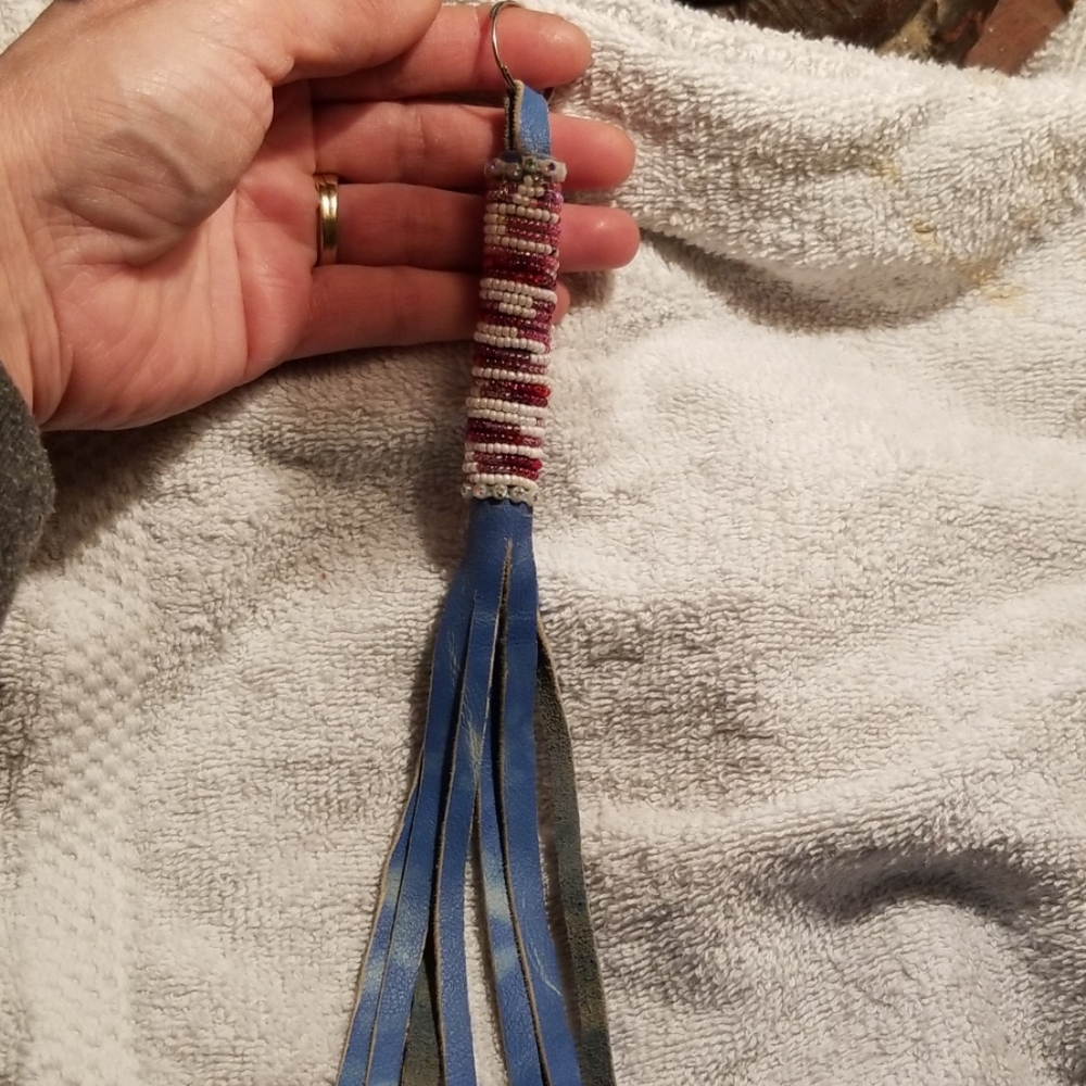 Beaded leather keychain